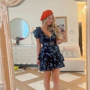 Elliatt Navy Floral Ruffle Mini Dress